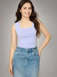 DUSHU Single Bundle Women's Clothing 2025 New Simple Knitted Camisole Vest Fashionable Big U-neck Versatile Top 25DS81209
