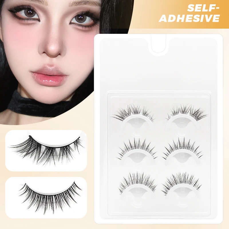 3 Pairs Reusable Eyelashes No glue Needed Self Adhesive Eyelashes Natural Lashes  Supplies Manga Eyelashes Makeup Anime Lashes