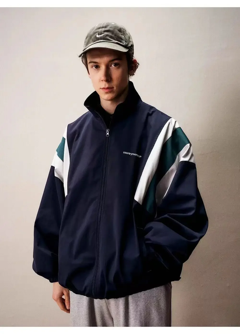 Vintage Jacket Men Spring  Autumn Windbreaker Jacket Oversized Casual Women Coat Spliced Contrast Outwear Men Clothing Retro 90s