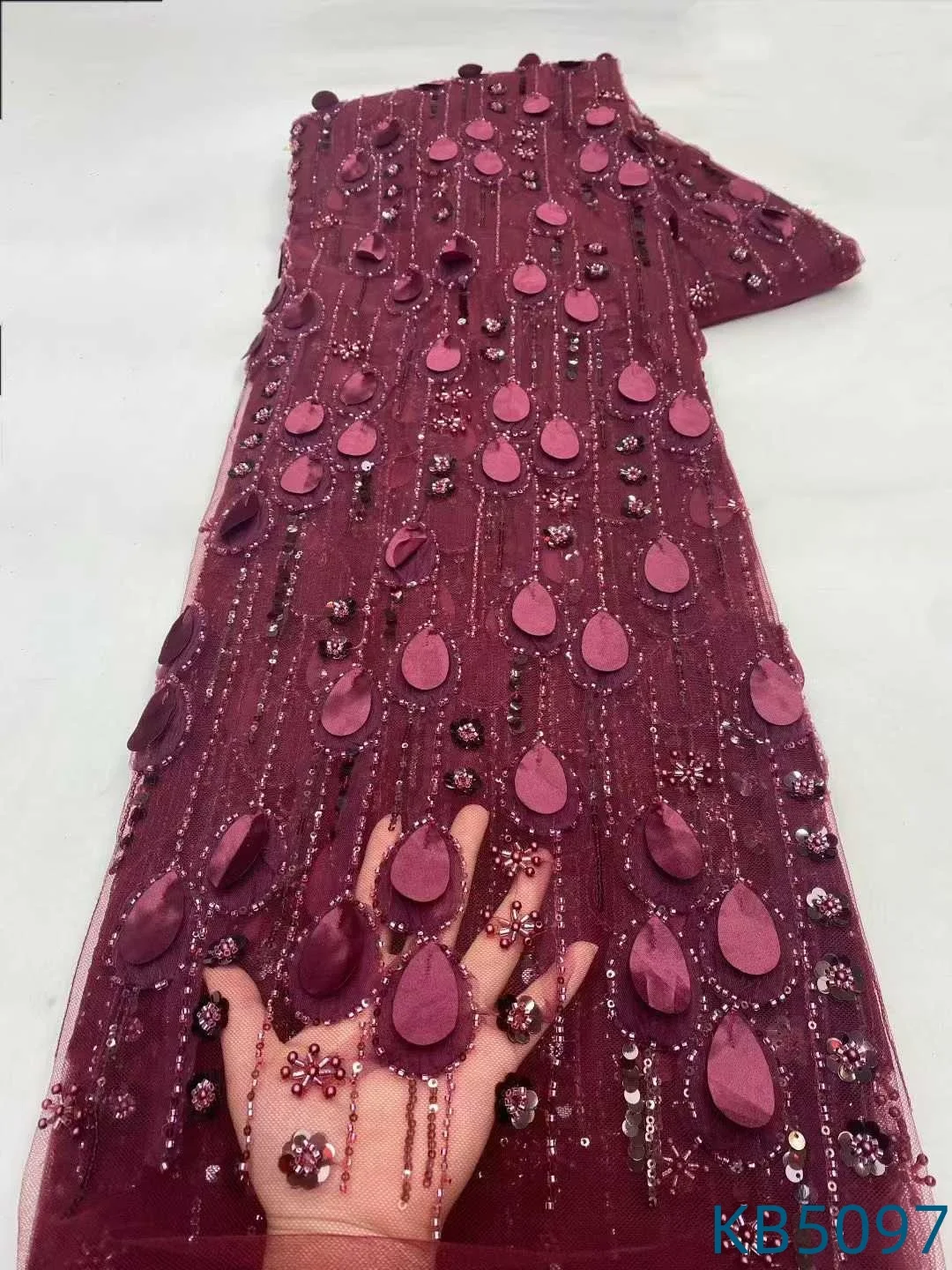 

Luxury African Fabric 5 Yards Purple Lilac Embroidery Fabrics Nigerian Lace Fabrics 2025 Beaded Lace Fabrics For Sewing KB5097