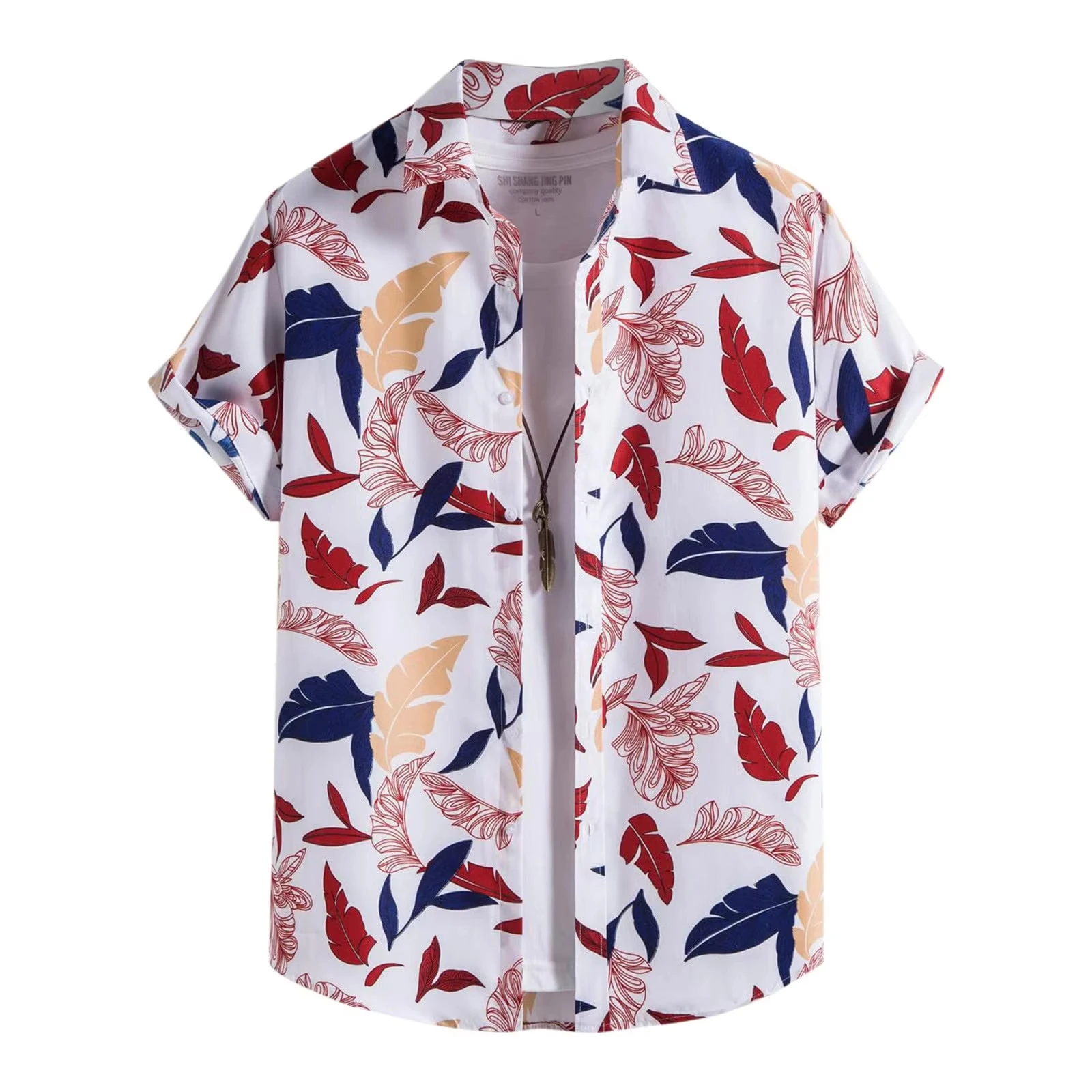 Hot Selling Top Grade Monstera Print Men Lapel Shirt, Short Sleeve Hawaiian Style Casual Top for Summer Daily & Beach Wear