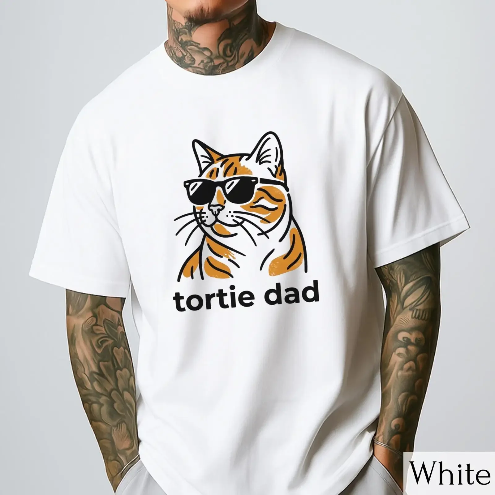 Tortie Dad cat illustration T Shirt tortoiseshell sunglasses pet owner vintage Washed fashion graphic Unisex streetwear