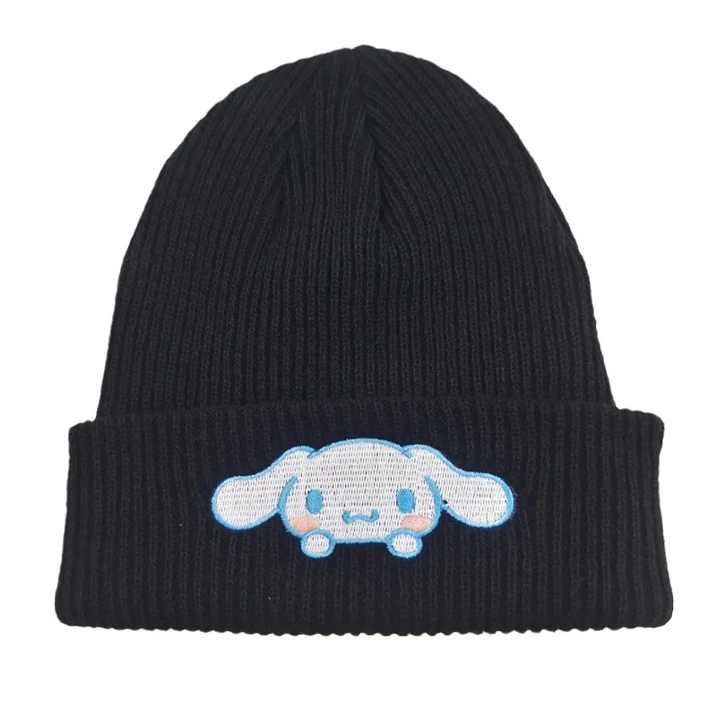 Gorro de punto con bordado de dibujos animados de Hello Kitty, gorro cálido de gato, gorro de canela, Kuromi, nuevo estilo, 2024