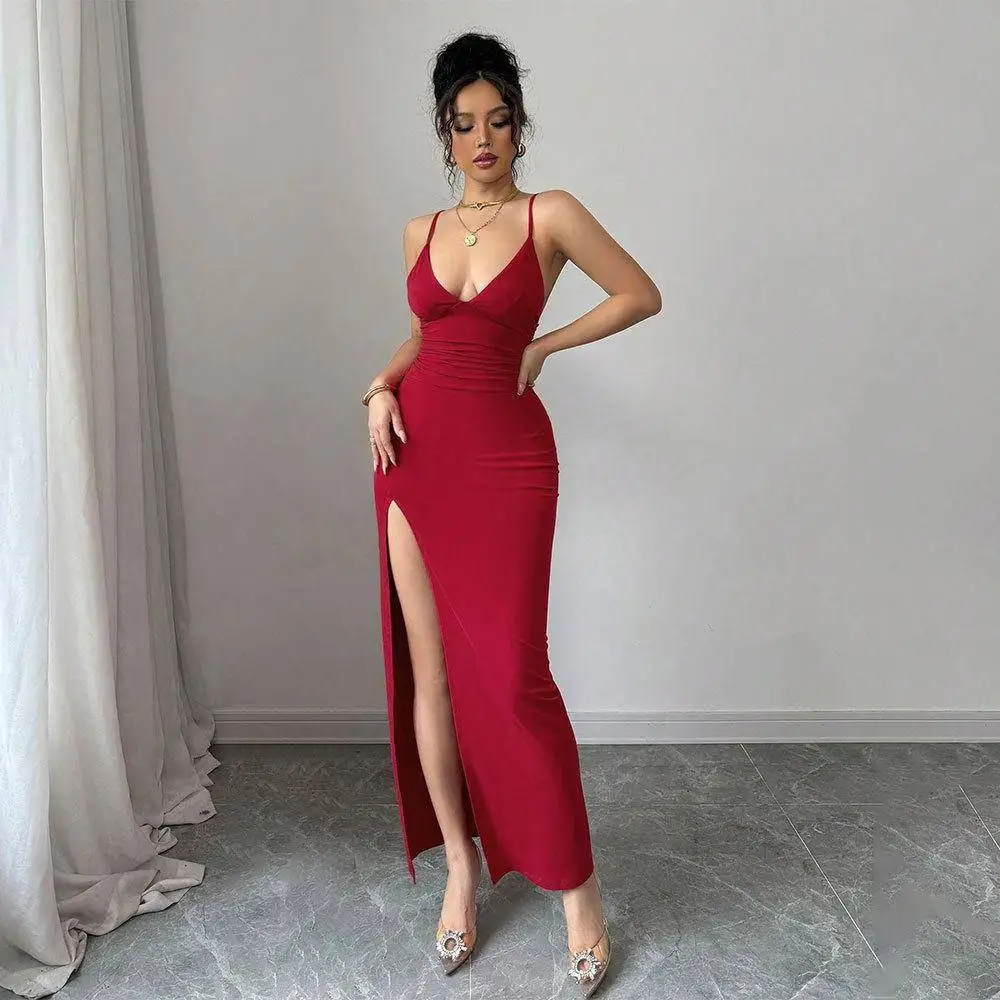 Sexy Slim Fit Split Dress Crossbody Summer 2026 New Strap Dress One Step Skirt High Waist Polyurethane Elastic Fiber Dress