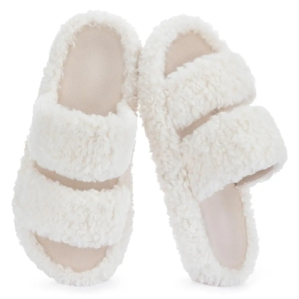 

Women’s Pluffie Slippers with Arch Support & Memory Foam, Cozy Faux Fur Open Toe House Shoes, Gift-Ready Indoor Outdoor Comf