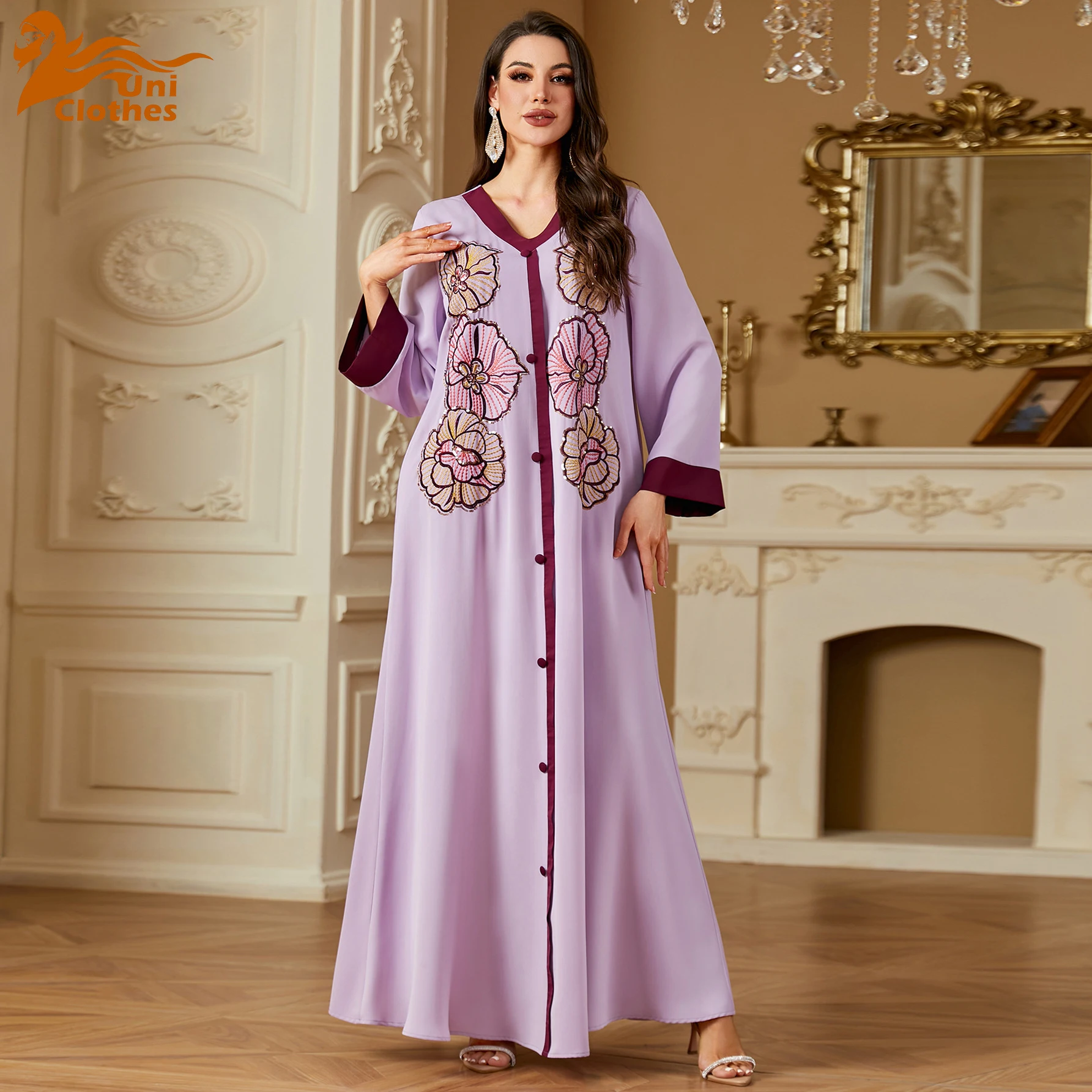 

UNI 2025 Dubai Luxury Embroidered Abaya Elegant Abaya Islamic Women Dress Muslim Dresses Long Sleeve Robe