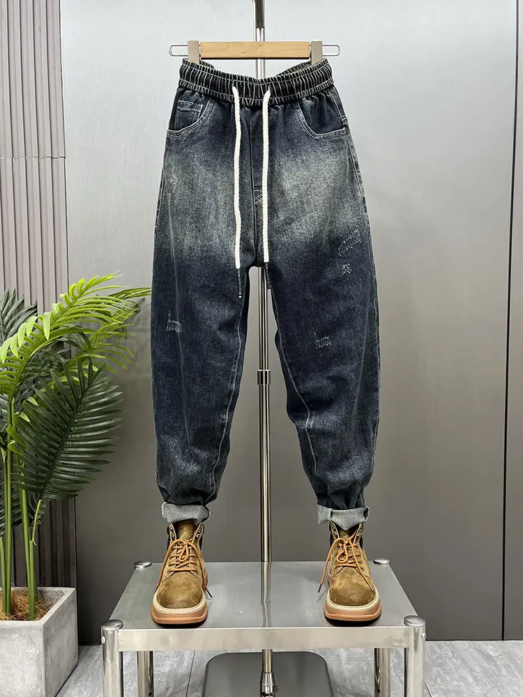 

Мужские джинсы из денима, повседневные свободные модные брюки-шаровары, молодежные трендовые длинные брюки в стиле Харадзюку, осенняя новинка