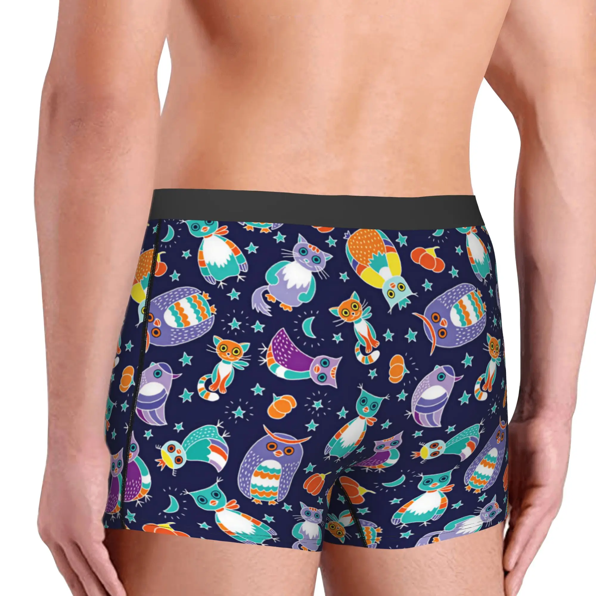 Cute Owls And Cats Seamless Pattern Boxers Shorts Mens  Briefs Underwear Novelty Underpants