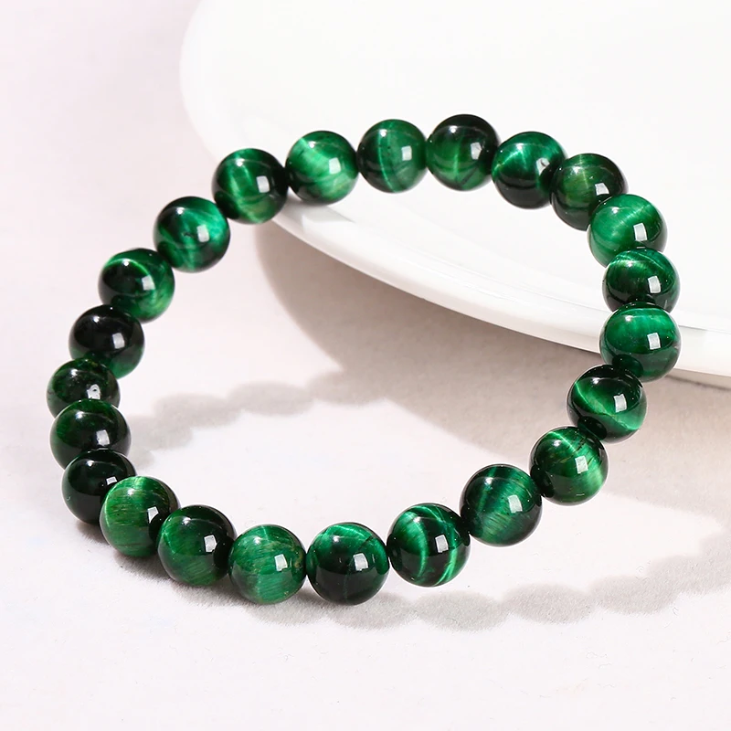 JD 5A Quality Dyed Color Green Tiger Eye Stone Bead Bracelet Women Men Yoga Healing Jewelry Handmade Rope Bangles Couple Gifts