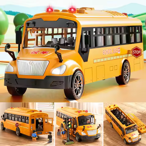 Children Large Buses Model Car Toys Simulation School Bus Double-deck Bus Convertible Pull Back Lights Sounds Toddlers Toys Gift