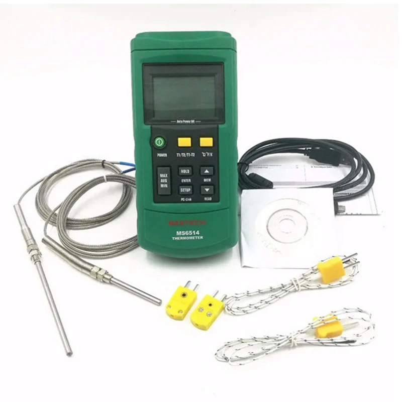 MasTech MS6514 Dual Channel Digital Thermometer Data Logger Thermocouple Temperature sensor Tester USB Interface 1000 Sets Data