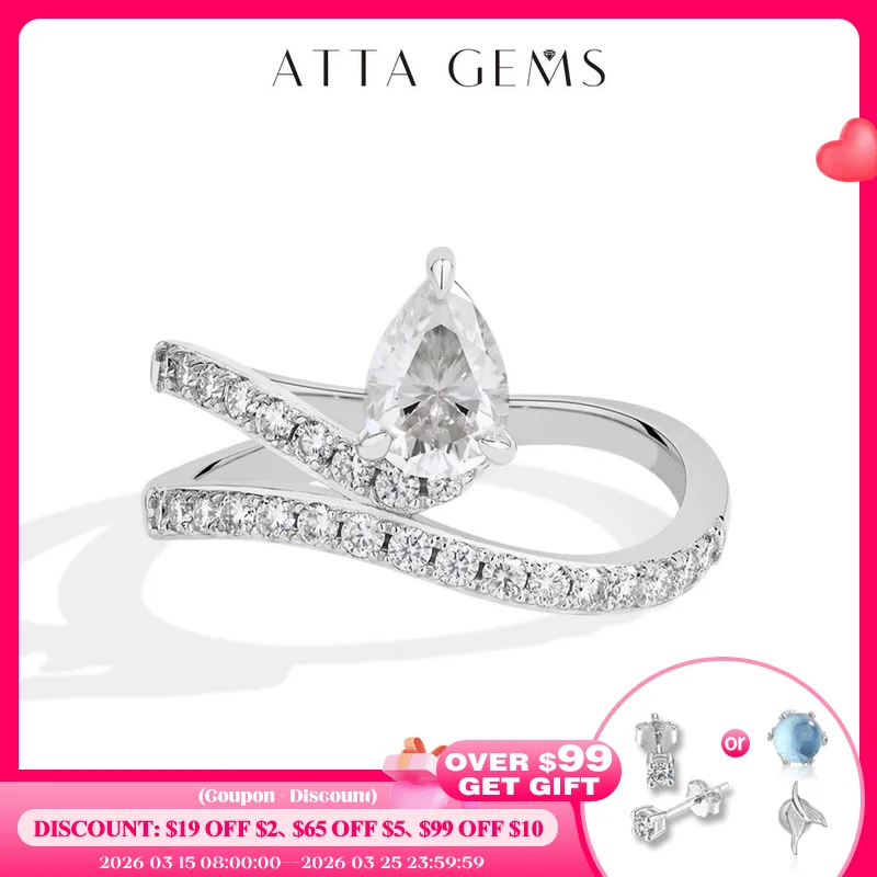 

ATTAGEMS New Pear Cut 0.8CT D VVS1 Moissanite Rings for Women S925 Sterling Silver Wedding Engagement Luxury Rings Fine Jewelry