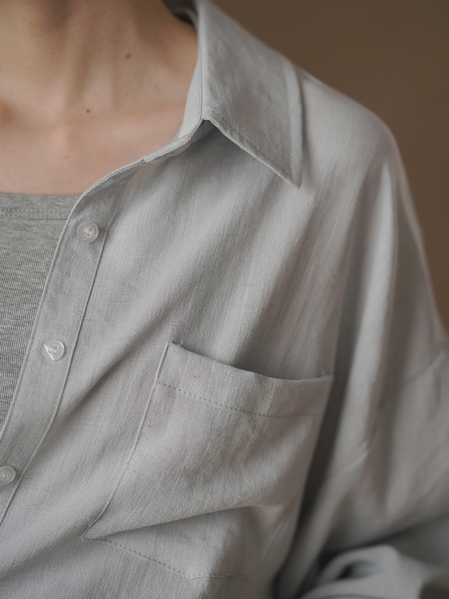 Hacikis Miss Linen Blend Long Sleeve Shirt Breathable Loose Slimming Basic Style Simple Top for Commuting Summer Season
