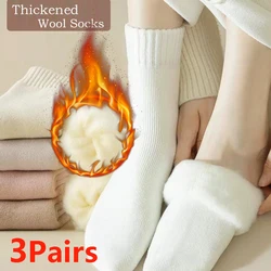 3 Pairs Wool Socks Women Markron Color Thicken Snow Boot Socks Warm Plush Hairy Soft Mid Tube Floor Sleep Socks