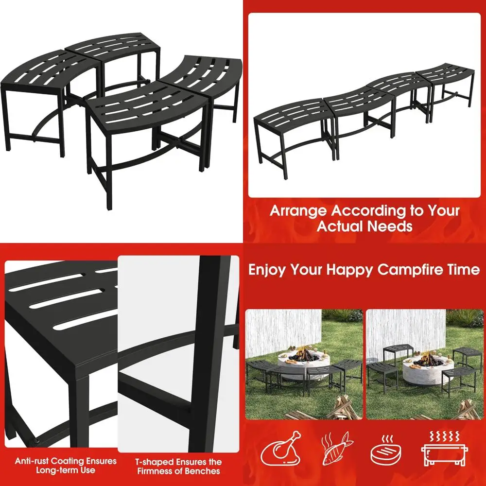 

sturdy steel outdoor bench set for fire pit - backyard, patio, garden seating