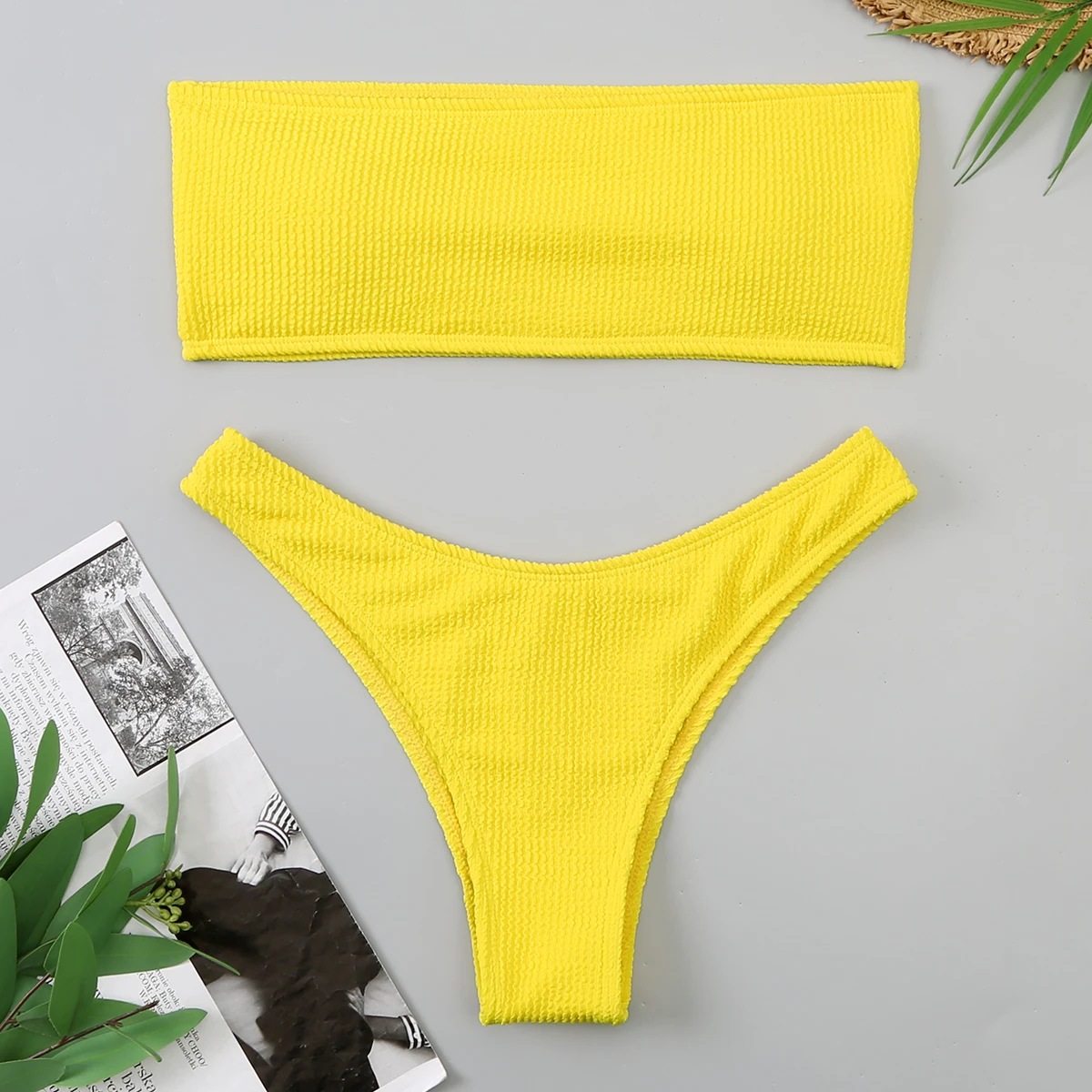 Bikinis brasileños de terciopelo para mujer, bañador Bandeau liso, ropa de playa Sexy, traje de baño, 2023