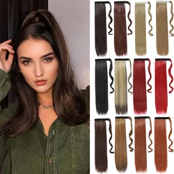 Synthetisch haar 18/24 inch lange rechte paardenstaart wikkel rond paardenstaart clip in hair extensions zwart haarstukje hoofddeksels