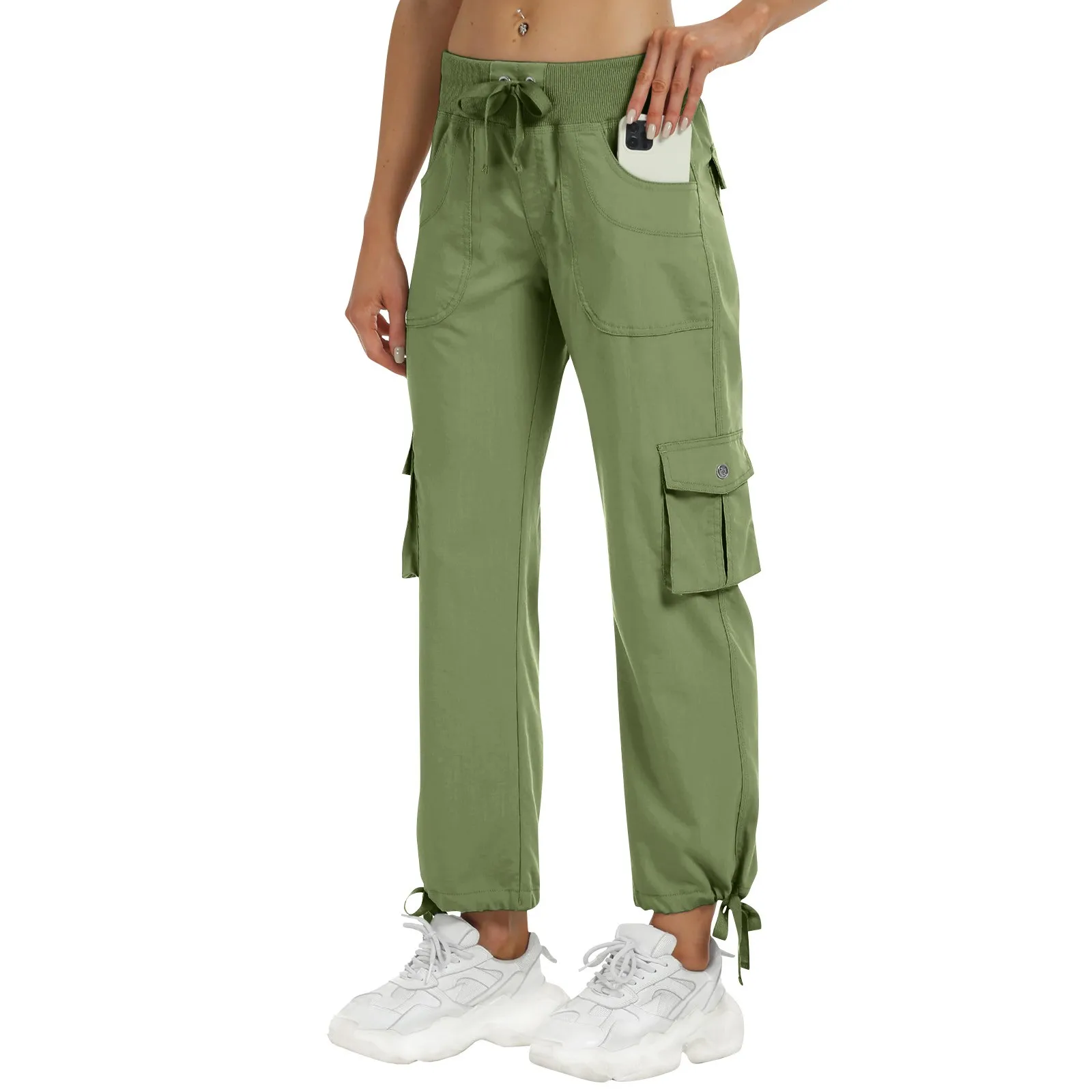 Women'S New Cargo Pants Lightweight Joggers Drawstring Elastic Waist Overall Daily Casual Travel Camping Pant With Pockets