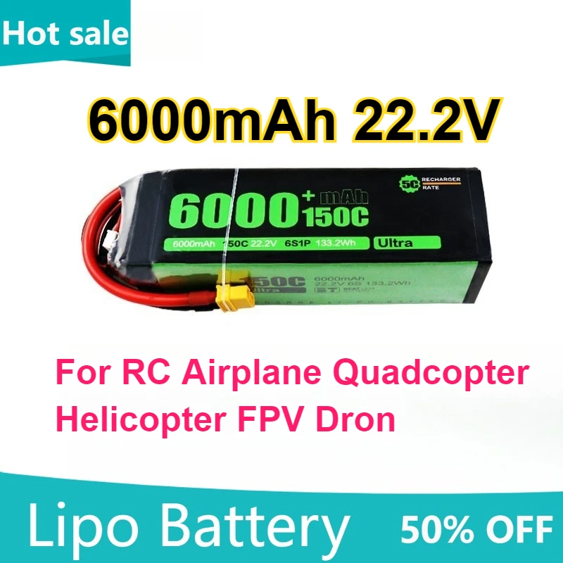 

LiPo Battery 6000mAh 22.2V 150C for RC Airplane Quadcopter Helicopter FPV Drone Model Aircraft / Toy Car Model Battery