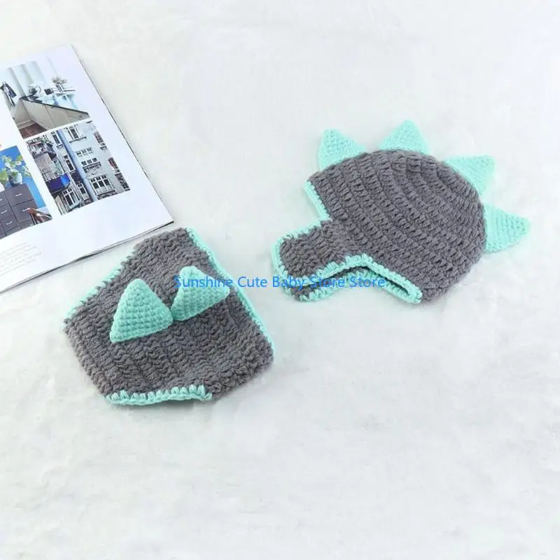 

C5AF 2 Pcs/Set Newborn Photography Props Suit Handmade Knitted Cotton Pants Hat Infant Photo Outfits
