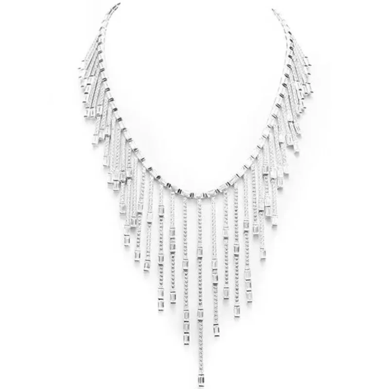 Bellux Collarbone Necklace 925 Silver Original Design Fashion White Gold Plated Simple Tassel Long Necklace Long Chain