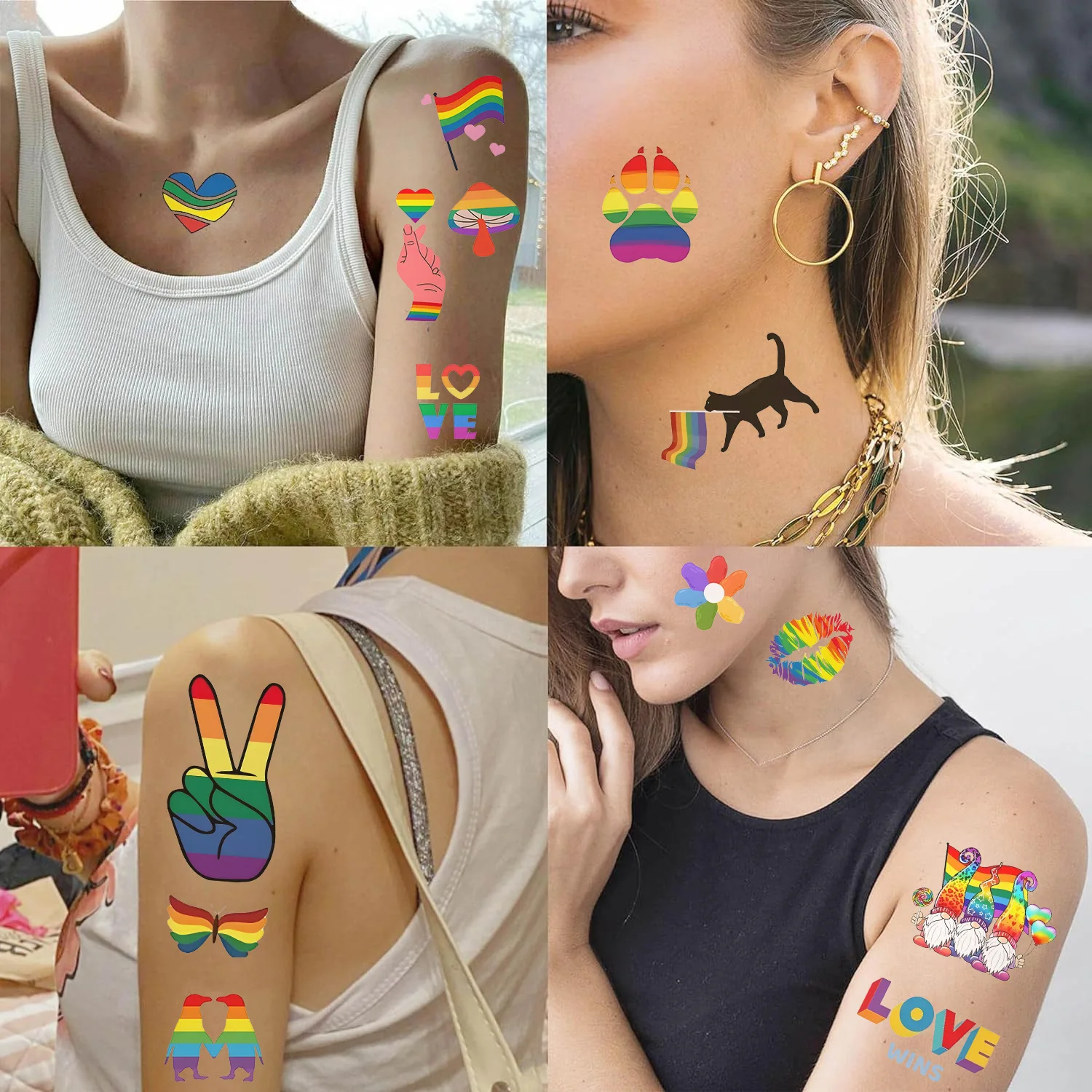 10 قطع من أوراق وشم الفخر، وشم الوجه LGBT Pride المؤقت، وإكسسوارات LGBT للمثليين للعرض والمهرجانات والحفلات
