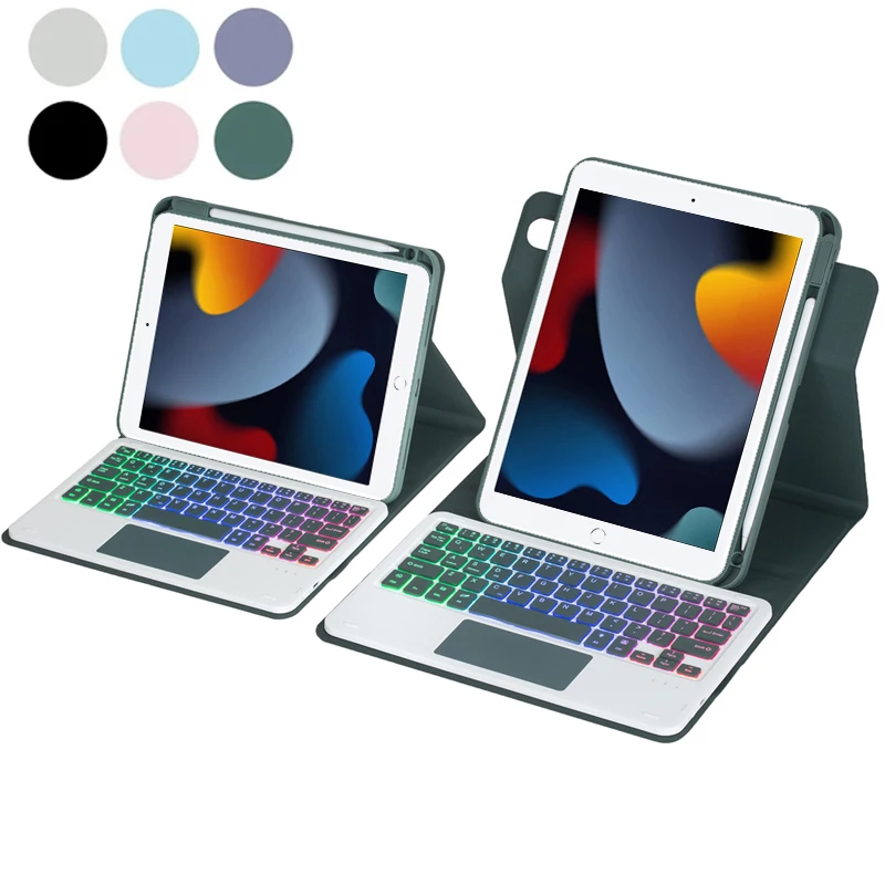 

Rainbow Backlit Keyboard with Trackpad for iPad 9th 8th 7th Generation 10.2'' 360° Rotation Keyboard Case with Pencil Slot Stand