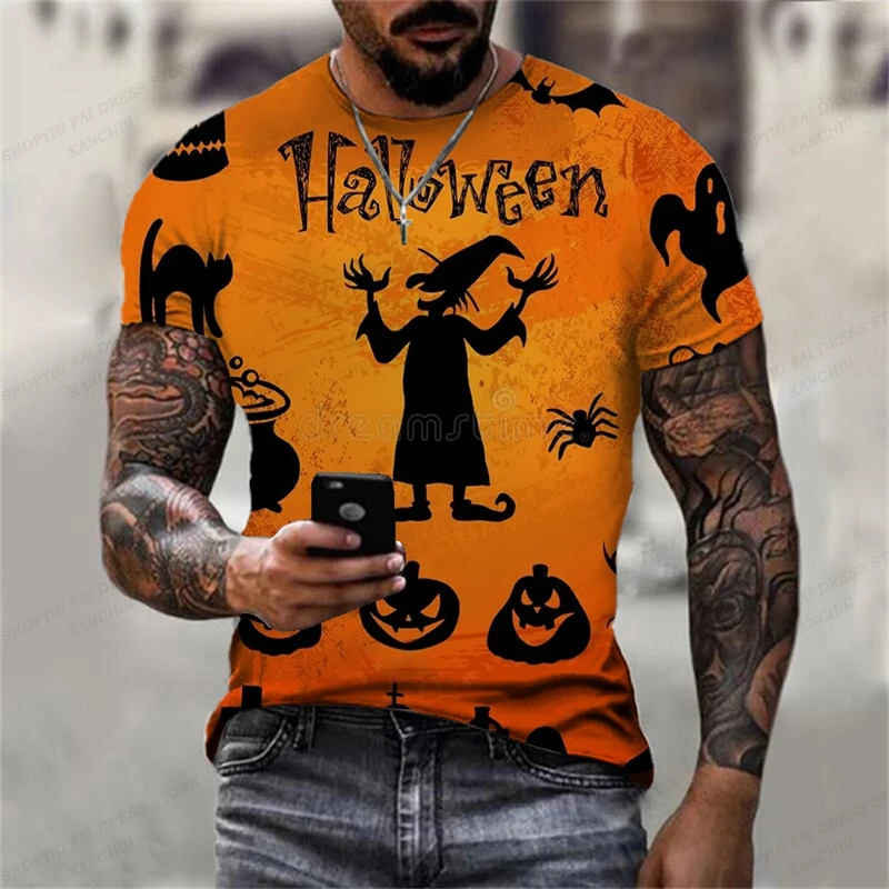 Halloween Eve Monster Print T Shirt For Men Casual O-neck Short Sleeve Tops Fashion Party Devil Clothing Hip Hop Trend Loose Tee