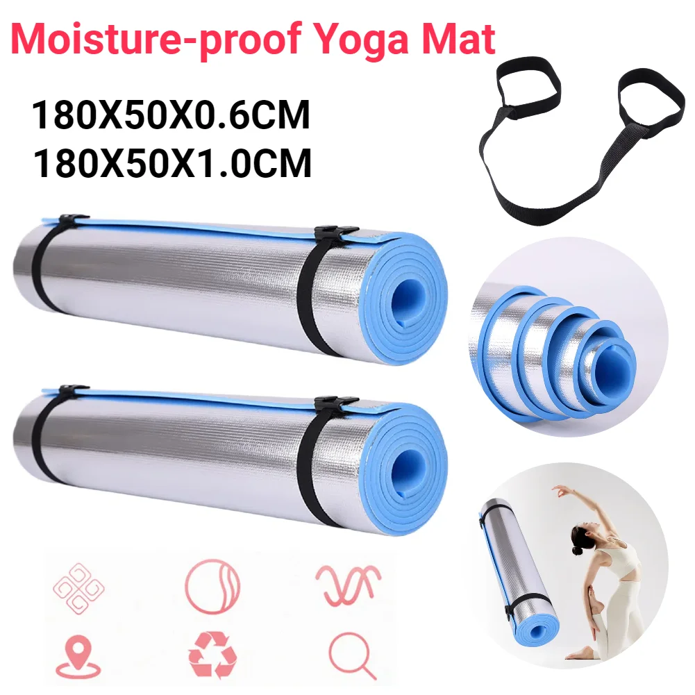 Waterproof Yoga Mat Moisture-proof Yoga Mat Thickened Aluminum Membrane Exercise Mat for Yoga Pilates Fitness with Bandage