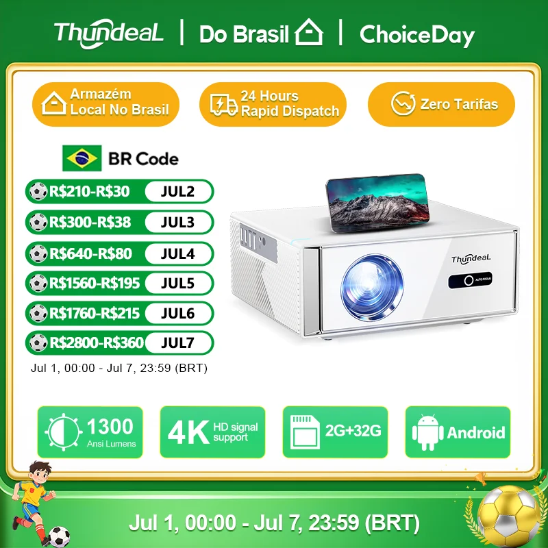 Projetores no Brasil Projetor Thundeal Td95W Android Full Hd 1080p Wifi 2K 4K Ci - imagem 1