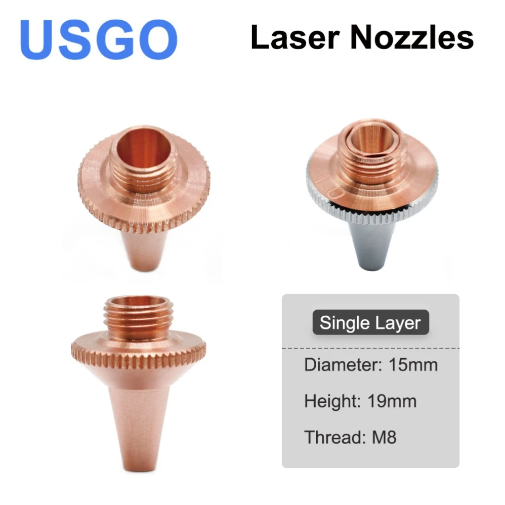 

USGO 3D Single & Double Layer Laser Nozzle M8 Dia.15mm Height 19mm 3D Cutting Nozzle For Raytools 3D BT240S BM109