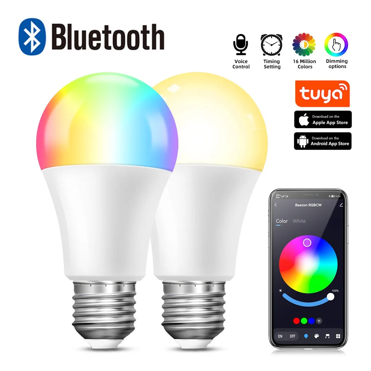 لمبة Tuya Wi-Fi الذكية الجديدة - RGB Zigbee Stepless Dimming & CCT قابلة للتعديل مع تطبيق Alexa Hue SmartThings - AC110V-220V