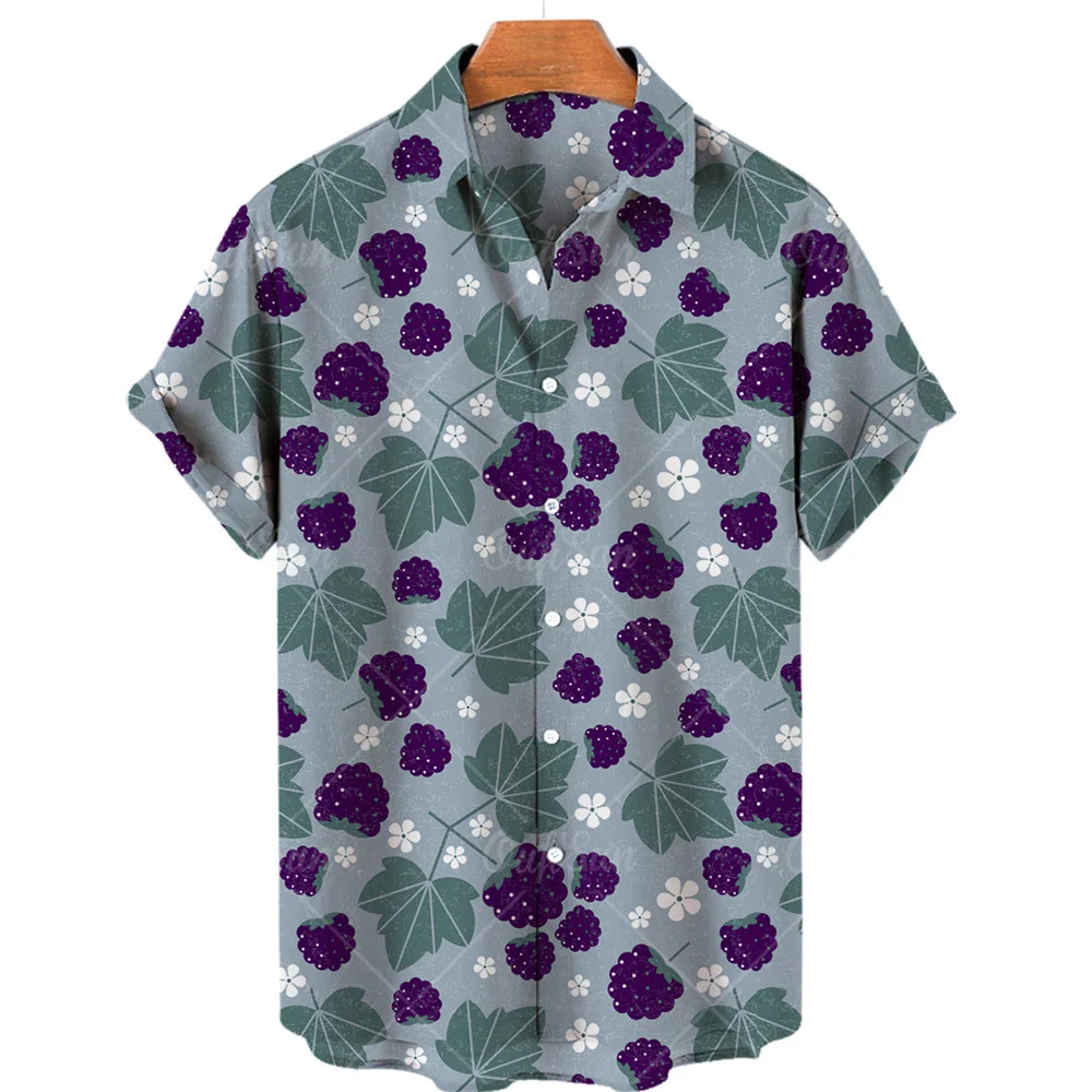 Zomer Strand Vakantie Fruit Ananas Bloemen Mannen Casual Shirt Korte Mouw Casual Hawaiian Shirt Enkele Knop V-hals Top