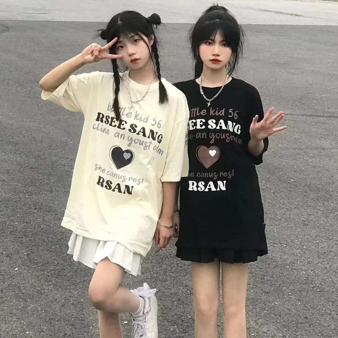 Short Sleeve T-Shirts Womens Oversized Baggy Loose Fit Chic Harajuku Comfortable Cotton Retro Casual Vintage Korean Tops