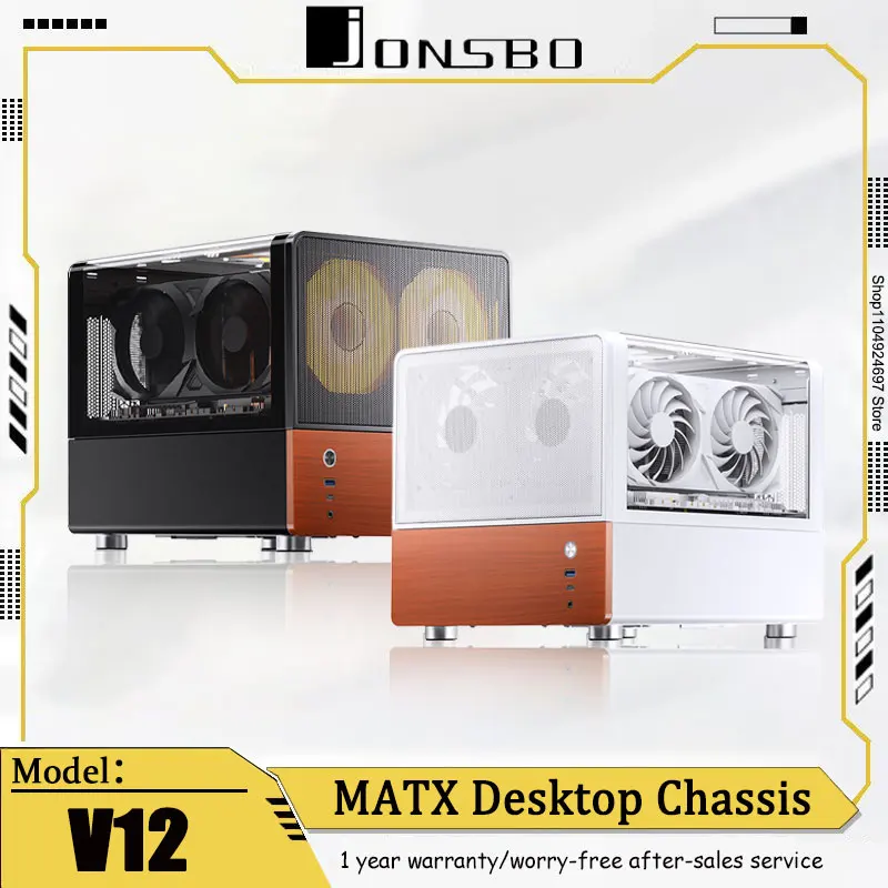 

JONSBO V12 MINI Case MATX Computer Desktop Side-Transparent Curved Glass Desktop Compact Gaming Console Portable Computer Case