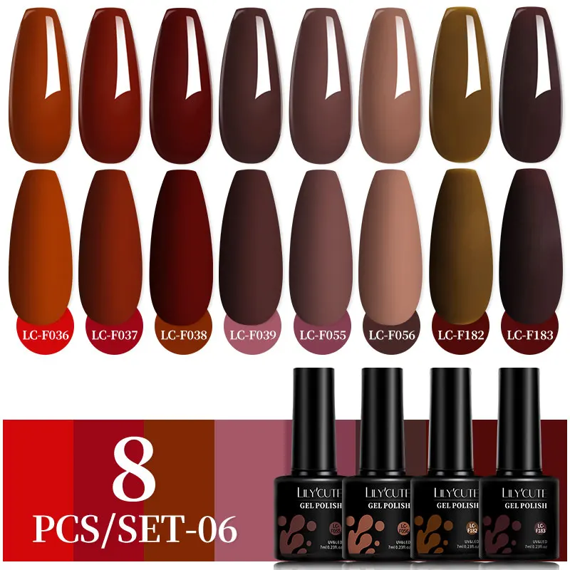 LILYCUTE 7 مللي 8 قطعة جل طلاء الأظافر مجموعة الوردي عارية هلام البولندية عدة UV LED نقع قبالة البولندية المنزل DIY معطف فوقي قاعدة هلام مانيكير #6