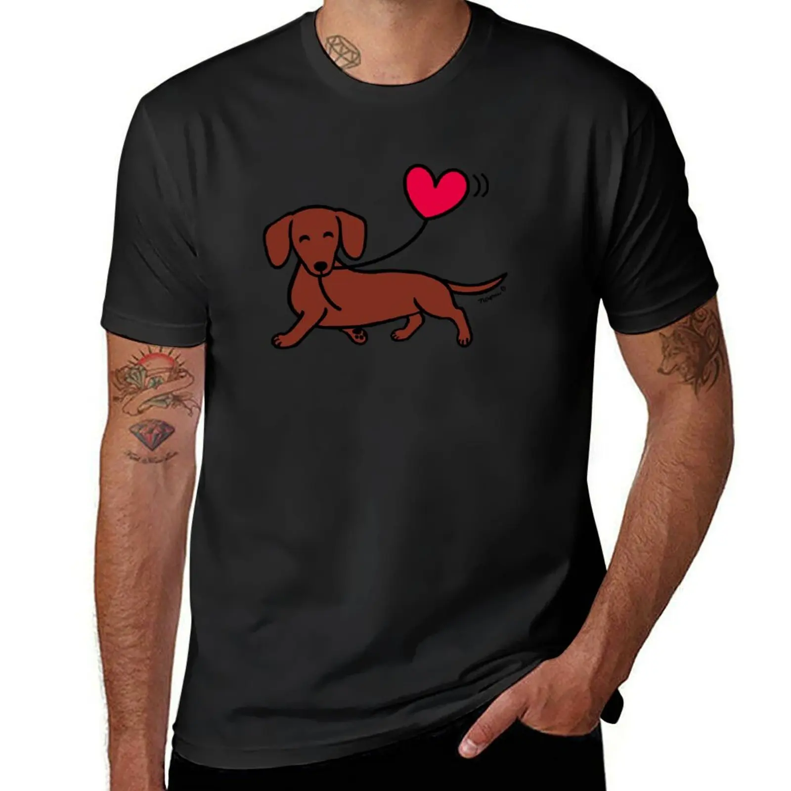 Red Smooth Dachshund Heart Balloon T-Shirt shirts graphic tees graphics sweat Men's t-shirt