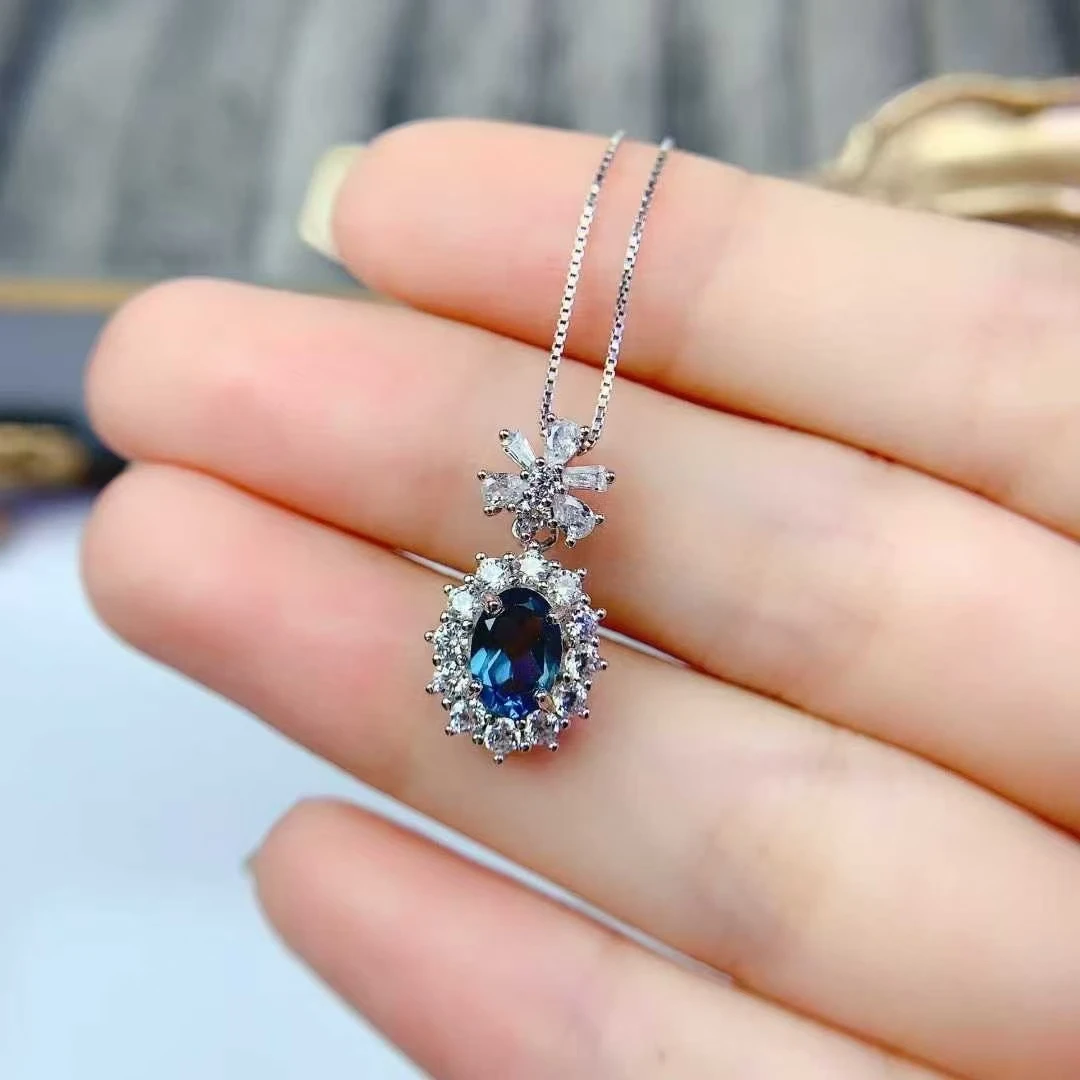 

925 Silver Necklace Pendant Natural Topaz Pendant 5mm*7mm 0.7ct London Blue Topaz Jewelry Birthday Gift for Women
