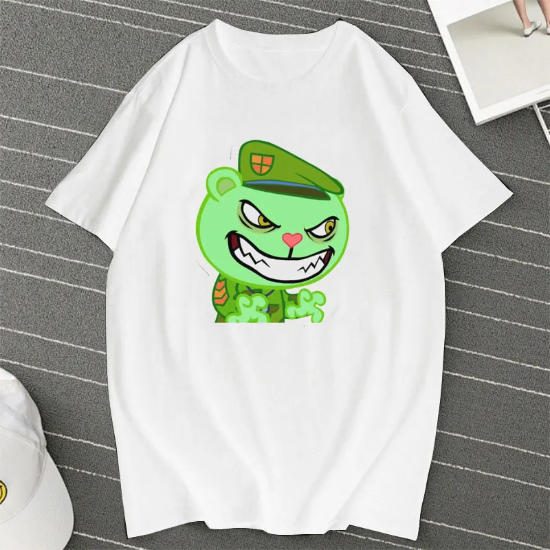 Classic Vintage Cartoon Happy Tree Friends Man T Shirt Flippy Cartoons Printed O-neck Fashion Tee Kawaii Woman Tshirt Camisetas