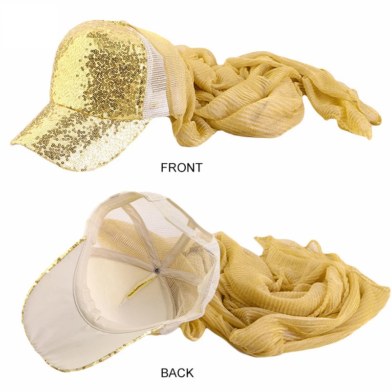 Four Seasons Suitable for Women's Brim Type Scarf Hat with Sequins Baseball Hat Turban Muslim Scarf Hat Long Shawls Casual Cap