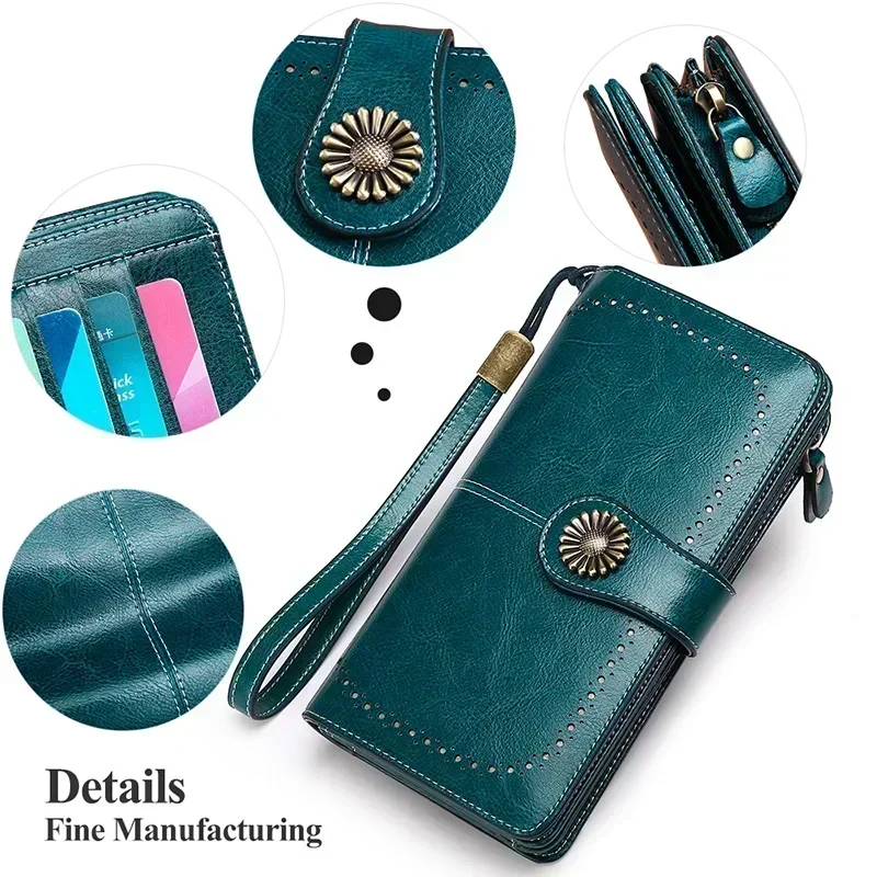 Fashion Wallets  Women Long Genuine Leather wallet Top Quality Card Holder Classic Female Purse Zipper Brand Wallet For Women