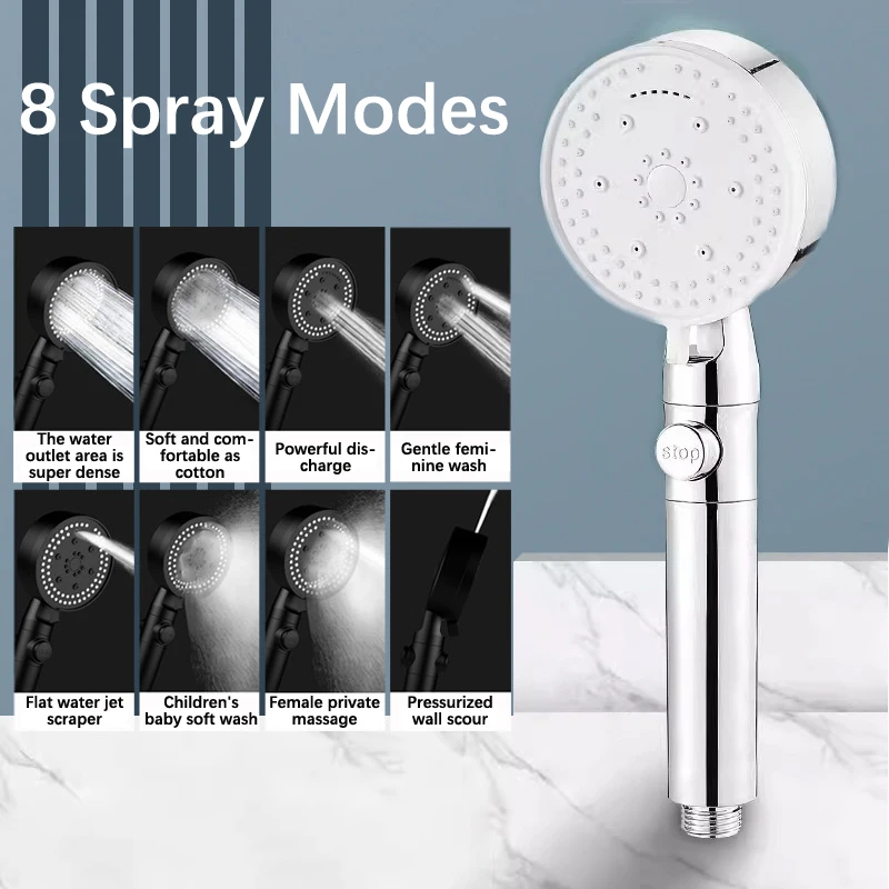 Shower Head High Pressure Bathroom Shower Head With 8 Spray Modes Water Heater Filter Large Panel Shower Nozzle