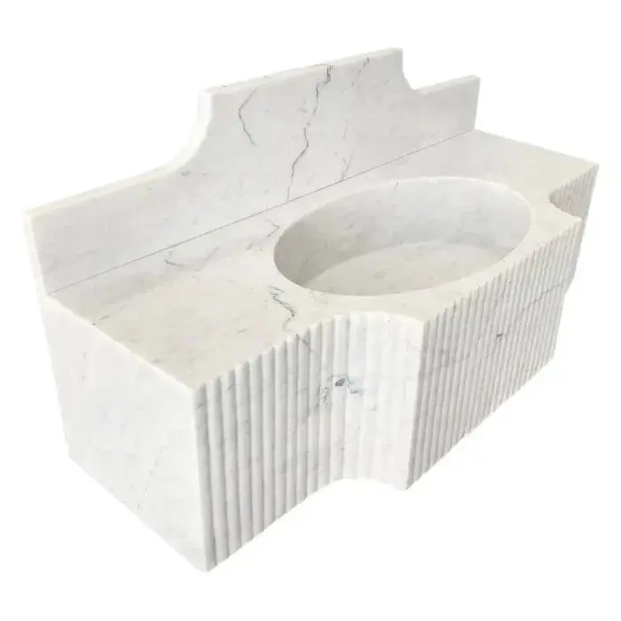Customized Modern Luxury White Polished Natural Stone Vanity Sink with Drainer for Hotel Apartment Bathroom Decoration