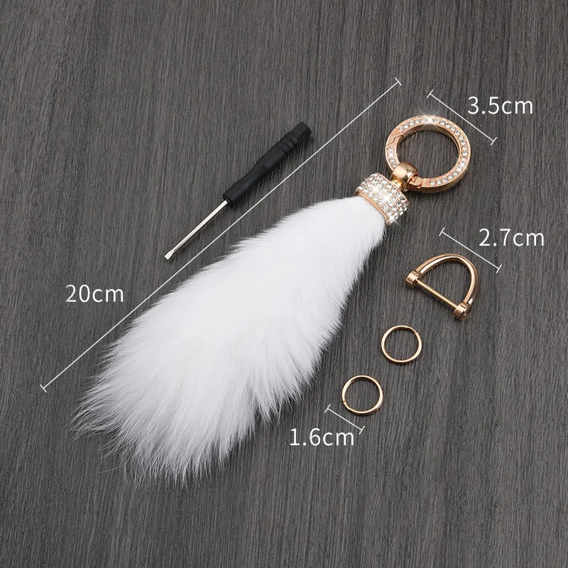 Fashion Real Fur Mink Tail Car Keychain for Women Fluffy Tassel Pendant Crystal Keyring Charms Bag Ornament Soft Fur Key Holder