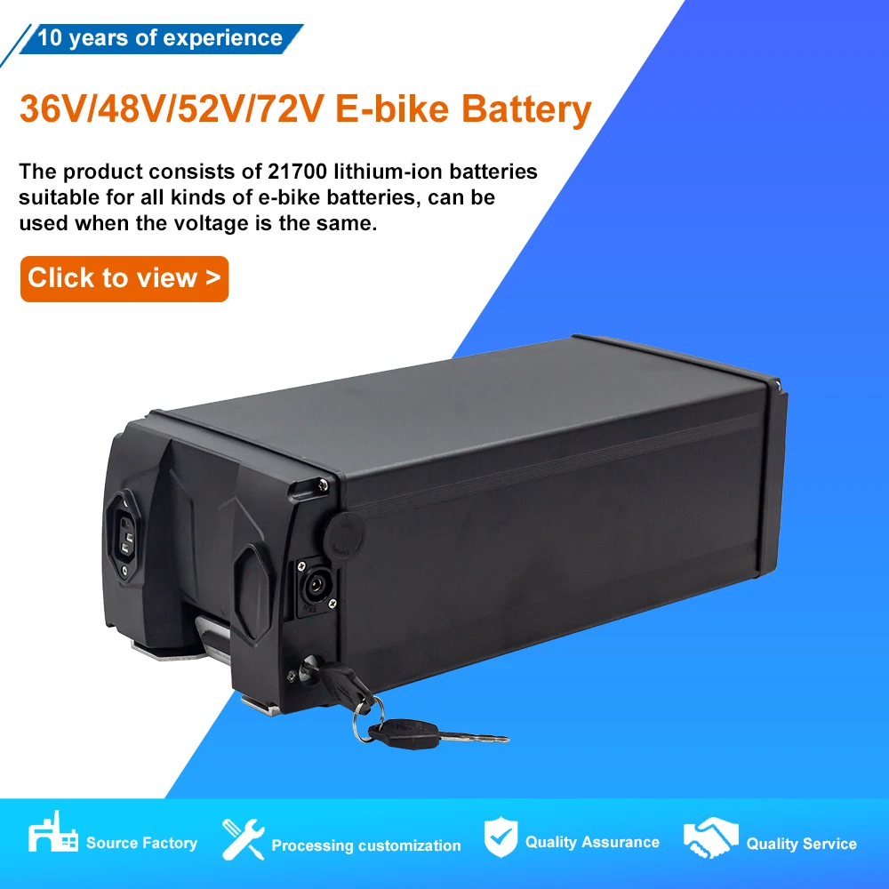 

48V Rear rack battery 36V 52V 72V Li-ion battery for e-bike 500W 1000W 1500W 2000W 20AH 40A BMS 21700 Battery+ 2A Charger