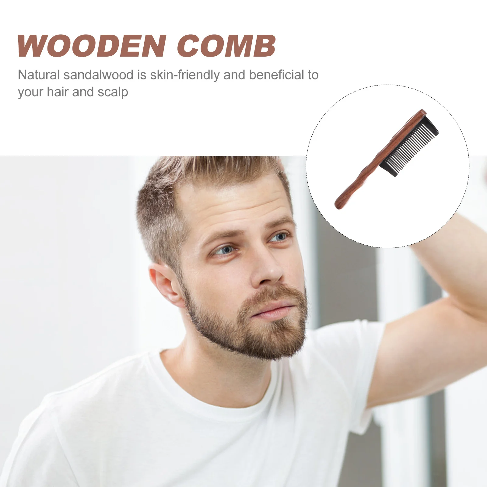 Double Row Comb Sandalwood Hair Comb Natural Wooden Massage Scalp Stimulator Thick Handle Home Barber