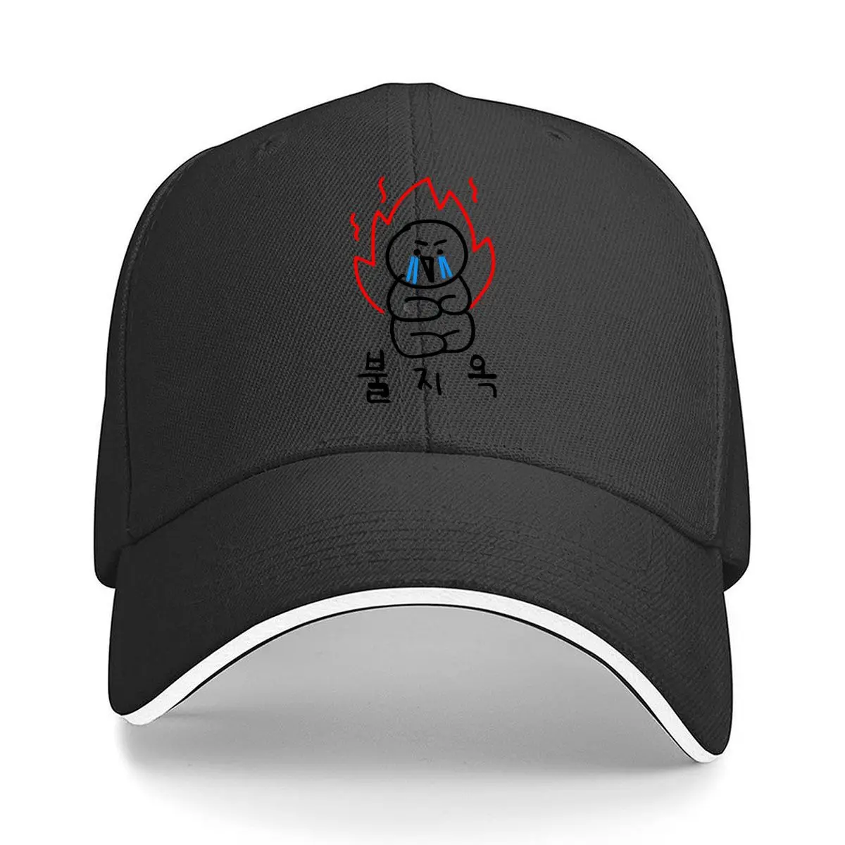 Angry Crying Cartoon Character With Red Flames Korean Text Graphic Hip Hop hat Fashion Outdoor Sports Sandwich Baseball Cap
