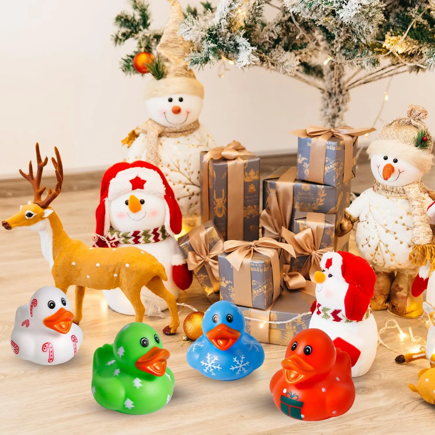 12 pezzi di anatra di gomma di Natale, anatra di gomma assortita, bagno di Natale, giocattolo per vasca da bagno galleggiante, per bambini, baby shower, regalo per feste