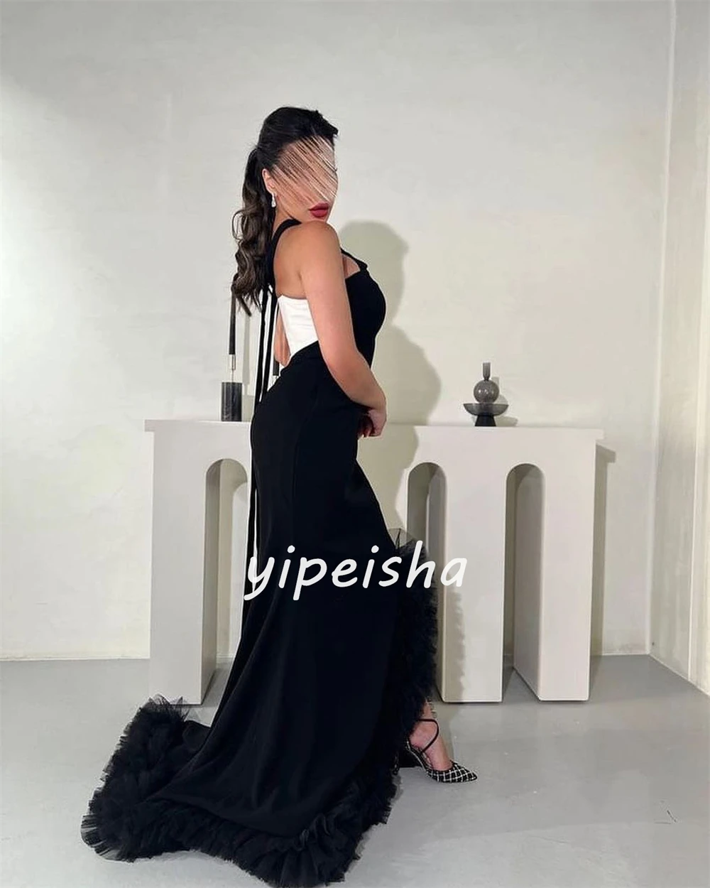 Customized Sparkle Exquisite Jersey Draped Pleat Ruched Formal Evening Mermaid Halter Bespoke Occasion Gown Long Dresses