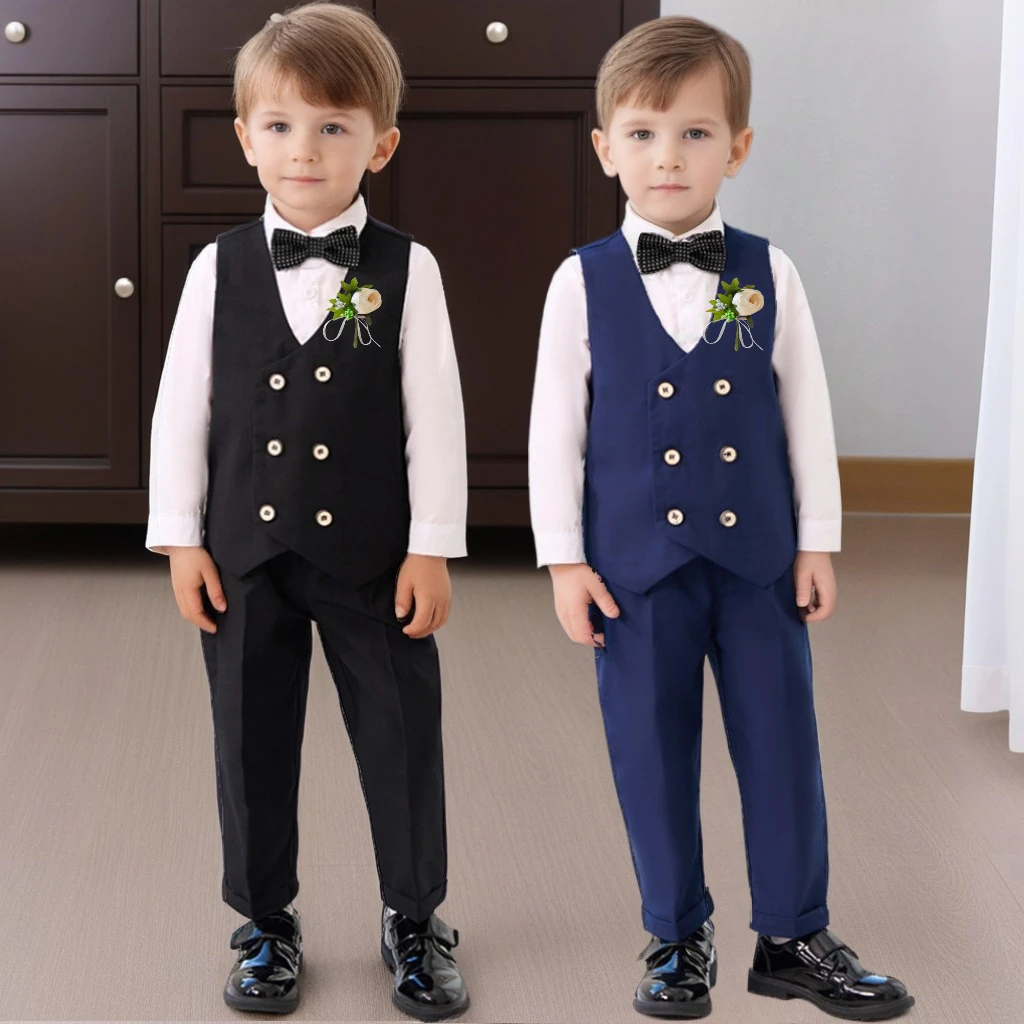 

Kids Vest Suit Set Spring Flower Boy Wedding Outfit Toddler Birthday Photography Blazer School Child Piano Performance Costume